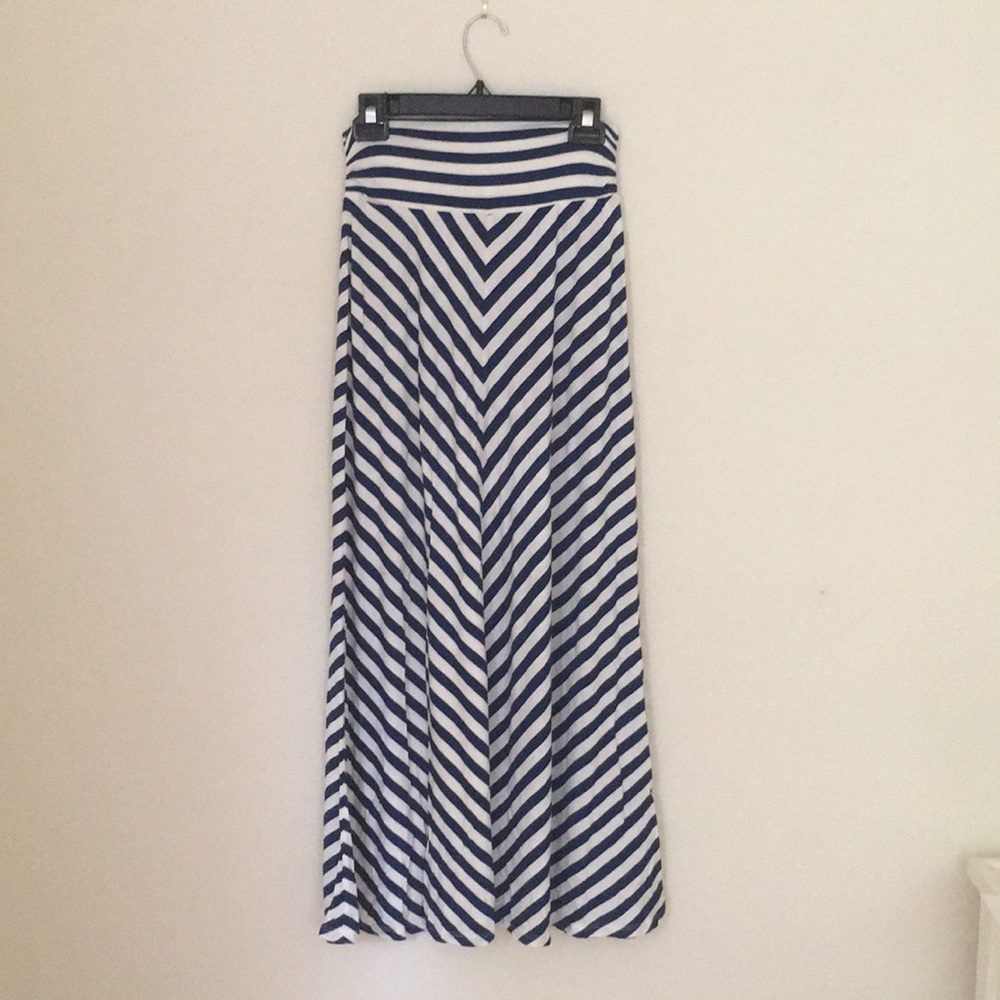 Blue and White Striped Maxi Skirt